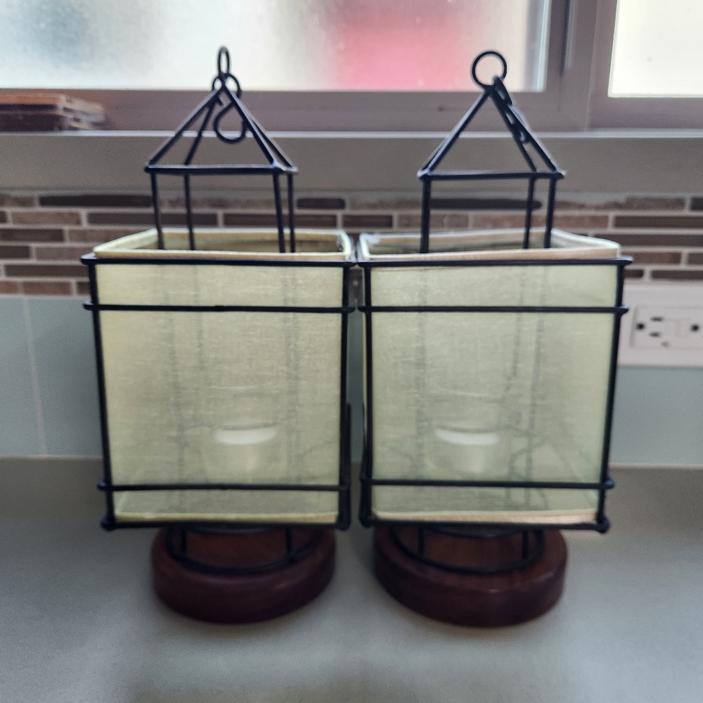 Pottery Barn Organdy Willow Lantern Metal Frame with Fabric Insert With Candle